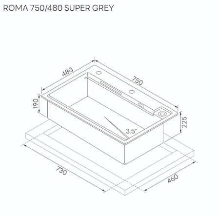 ซิงค์ล้างจานแกรนิตม่ายน้ำตก 1 หลุม หินแกรนิตสังเคราะห์ EVE รุ่น ROMA 750/480 SUPER GREY ขนาด 75 ซม. สีเทา_8